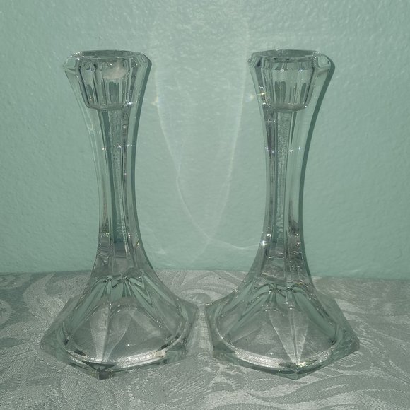 Vintage Gorham Slovakian Heavy Cut Crystal Candle Stick Holders - Picture 2 of 5